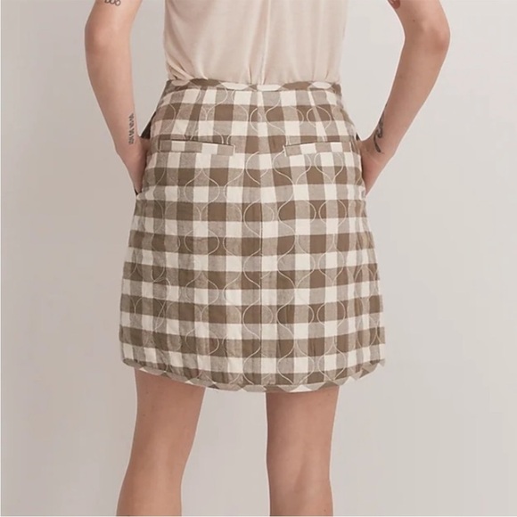 Madewell Green White Gingham Check Button Front Quilted Mini Skirt NWT Size 16 - Picture 3 of 12